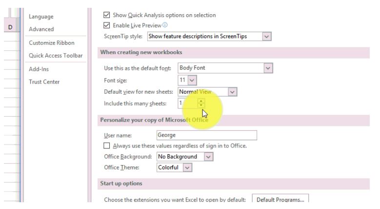 change the default number of worksheets in your excel workbook