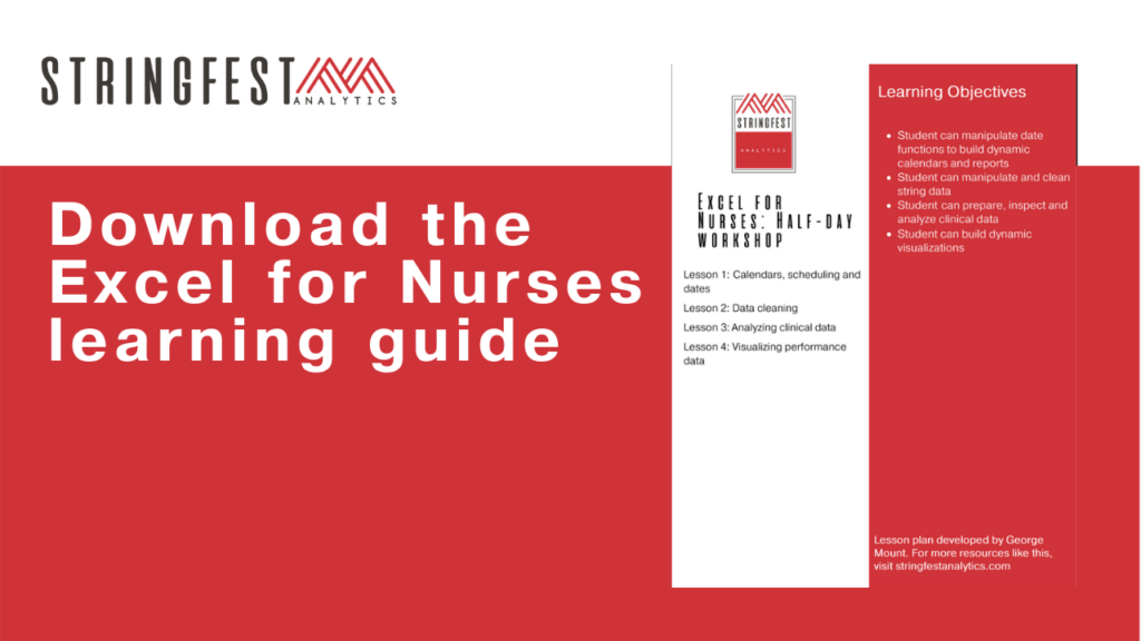 Free learning guide Excel for nurses, halfday Stringfest